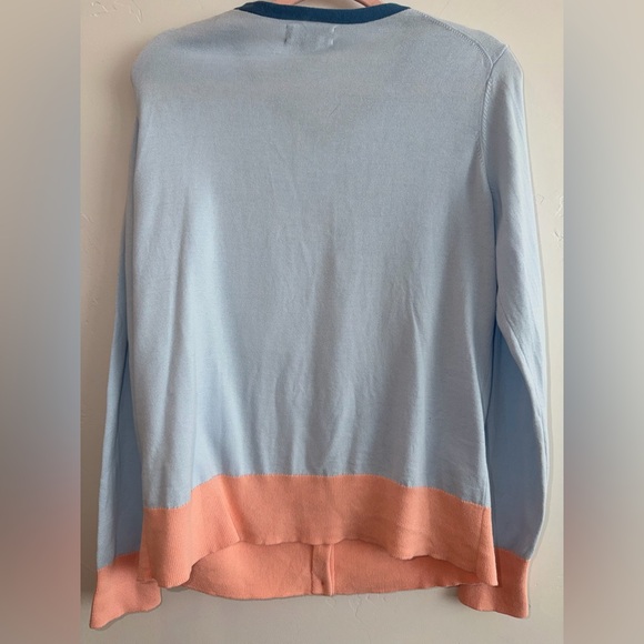 Lands’ End Blue Peach Colorblock Cotton Cardigan Sweater Button Front M - Picture 2 of 7